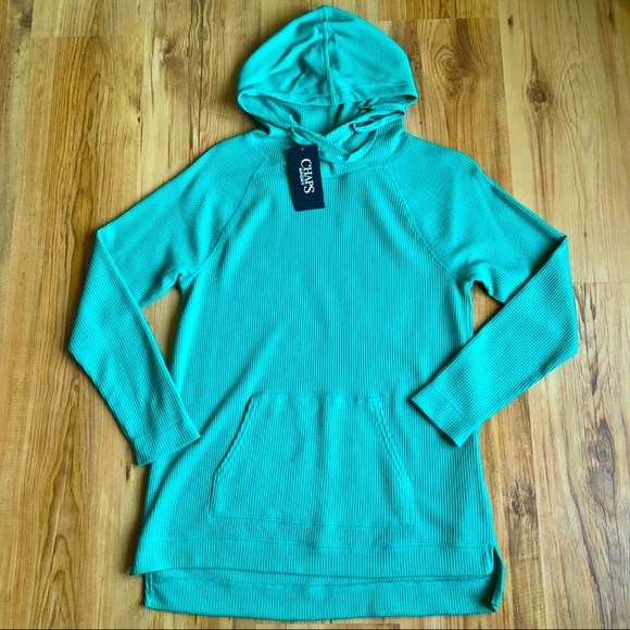 NEW CHAPS SPORT Solid Thermal Hoodie Sweatshirt Sweater Turquoise Small Women’s - Picture 1 of 13